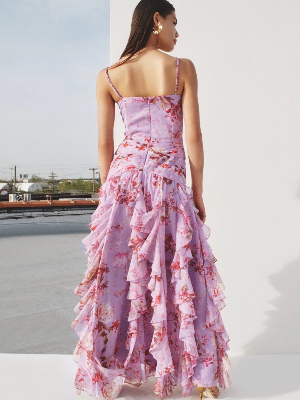 PatBO Lavender Floral Ruffle Maxi Dress - size 12 - NWOT - Picture 2 of 7
